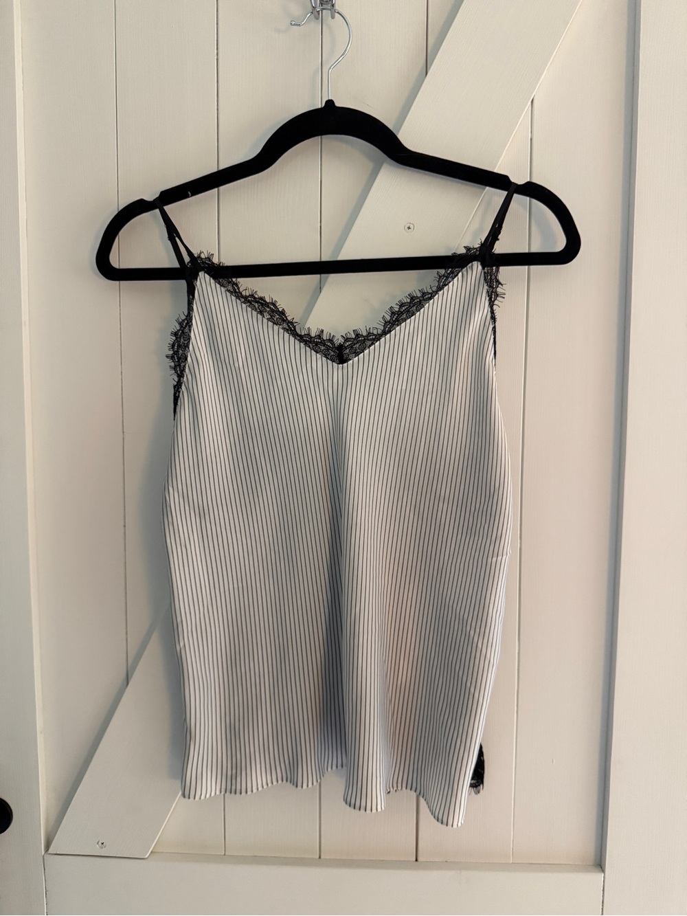 Victoria's Secret Black/White Pinstripe Lace-Trim Cami & Short PJ Set